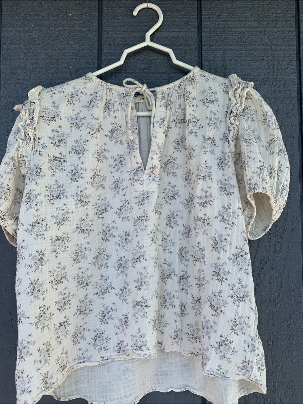 100% Cotton Neuflora Light Floral Peasant Top - Cream